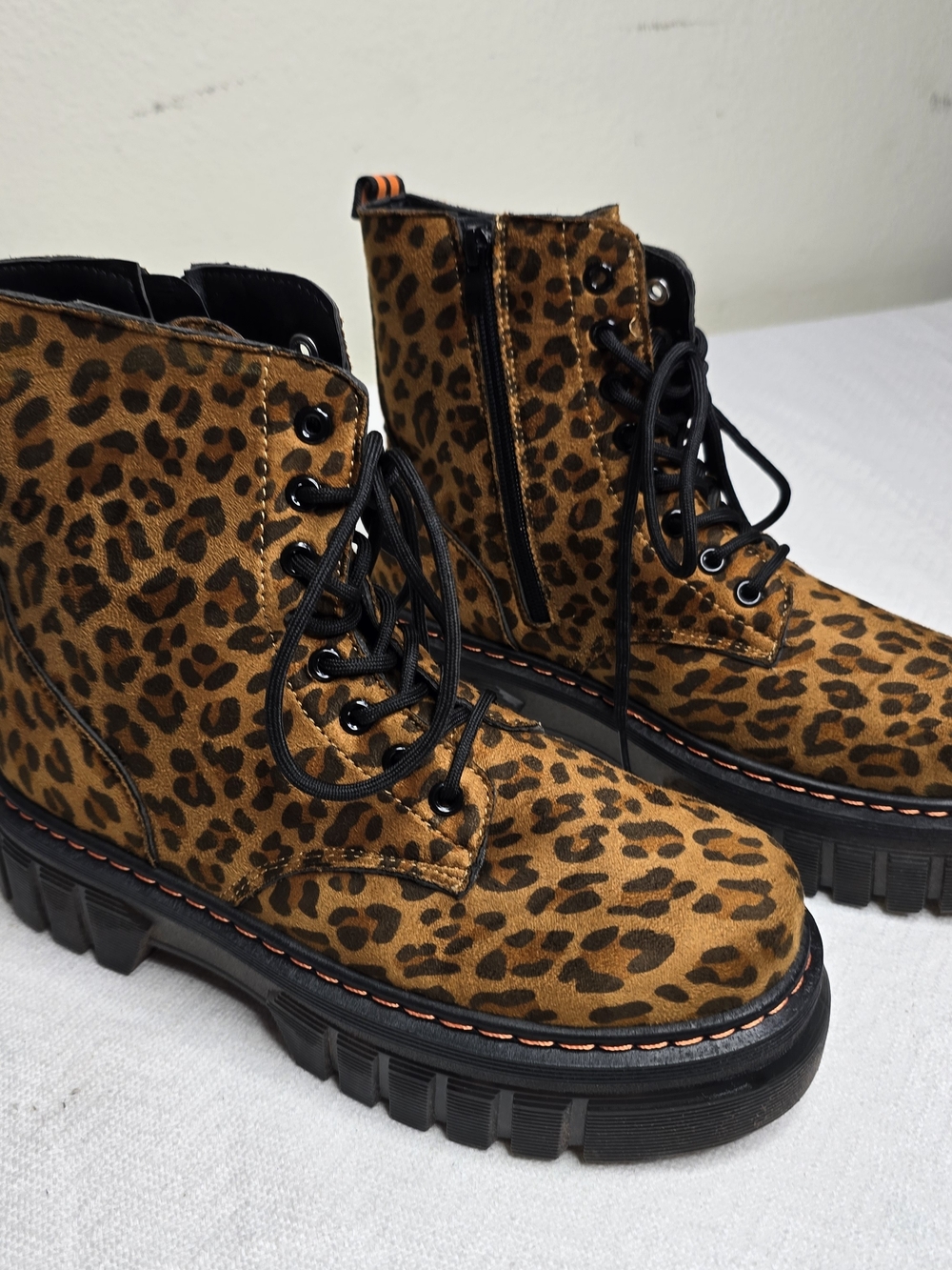 Leopard Print Combat Boots – Women's Size 10